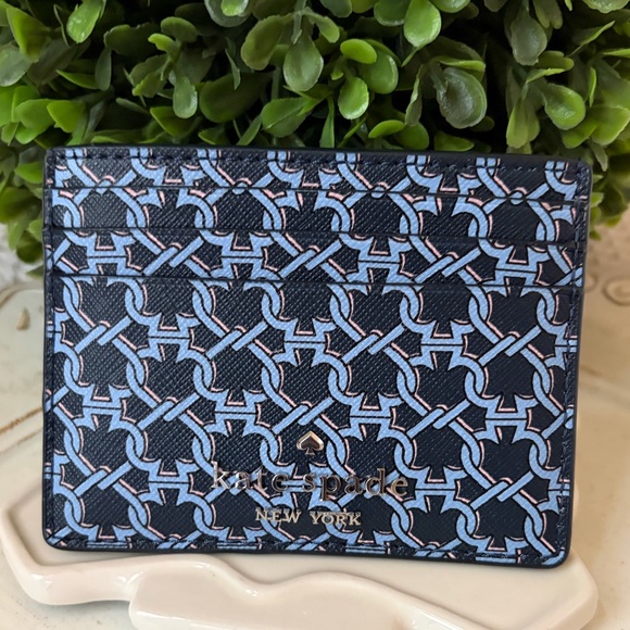 Kate Spade navy  and light Blue Patterned Card Holder - Picture 5 of 6